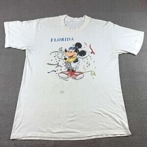 Vintage Disney Men's Size Medium White Mickey Mouse‎ Florida T Shirt Confetti